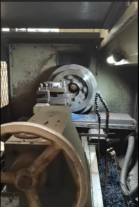 Rough turning for slewing bearing blanks on our horizontal lathe