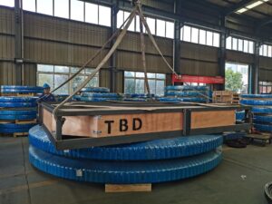 Photo of custom large-size slewing bearings for African mines, packed and ready for shipment.